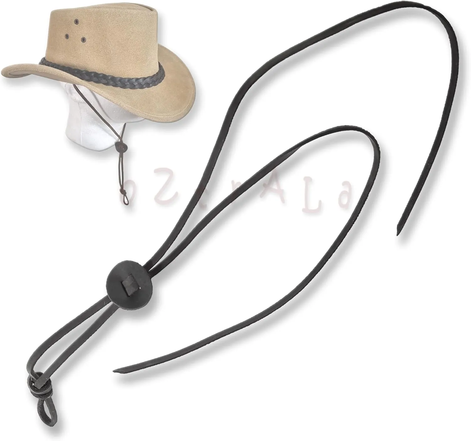 Oztrala Chin-Strap Buffalo Leather Stampede String Cowboy Hat Men HAC2 Chinstrap