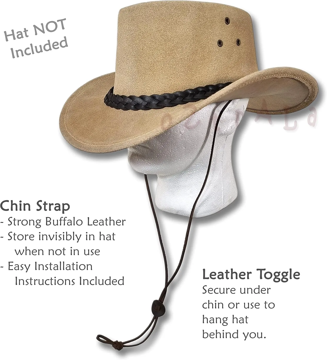 Oztrala Chin-Strap Buffalo Leather Stampede String Cowboy Hat Men HAC2 Chinstrap