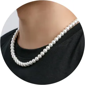 P. BLAKE Pearl Necklace for Men 8mm White Mens Pearl Choker Necklace Trendy Jewelry Gifts for Men Women