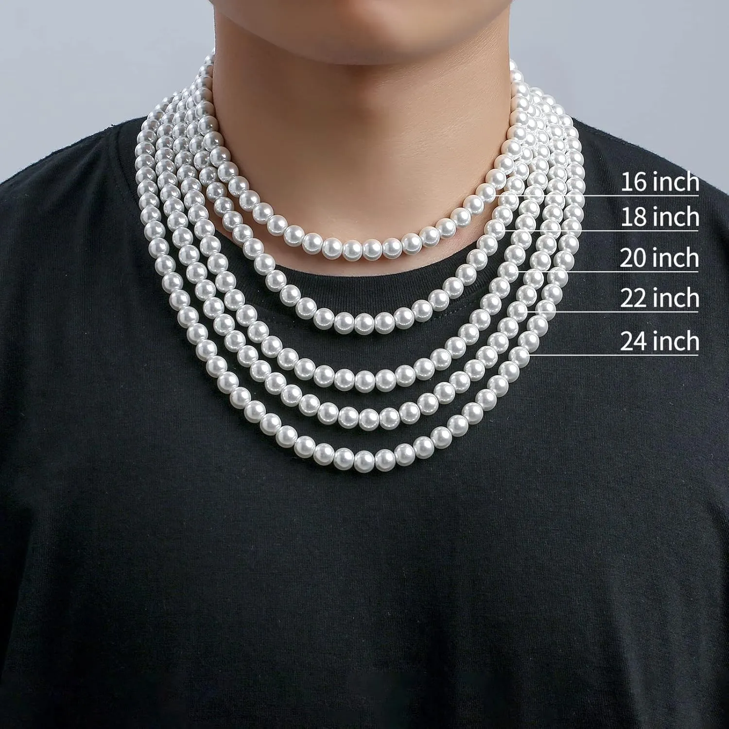 P. BLAKE Pearl Necklace for Men 8mm White Mens Pearl Choker Necklace Trendy Jewelry Gifts for Men Women