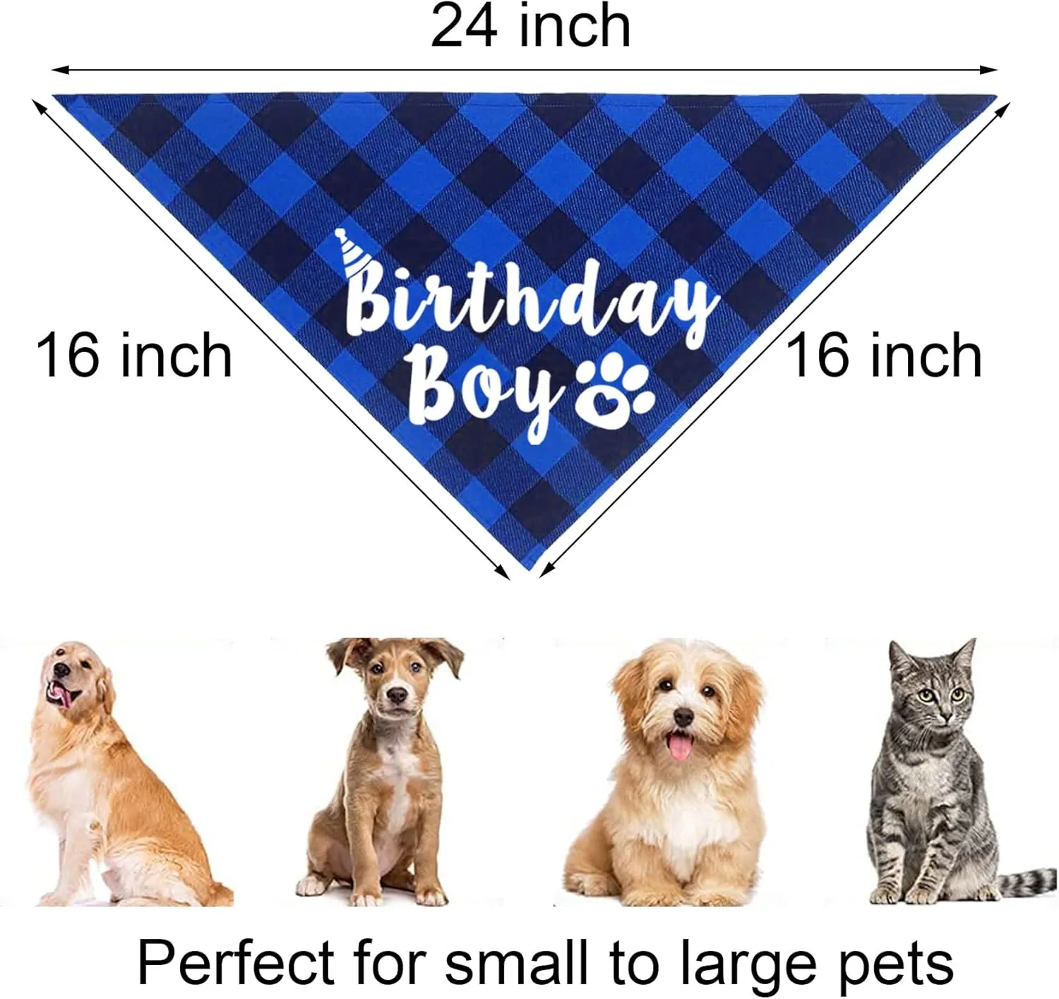 Plaid Dog Bandana for Birthday Party Supplies (Blue)