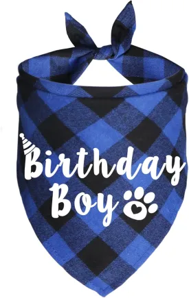Plaid Dog Bandana for Birthday Party Supplies (Blue)