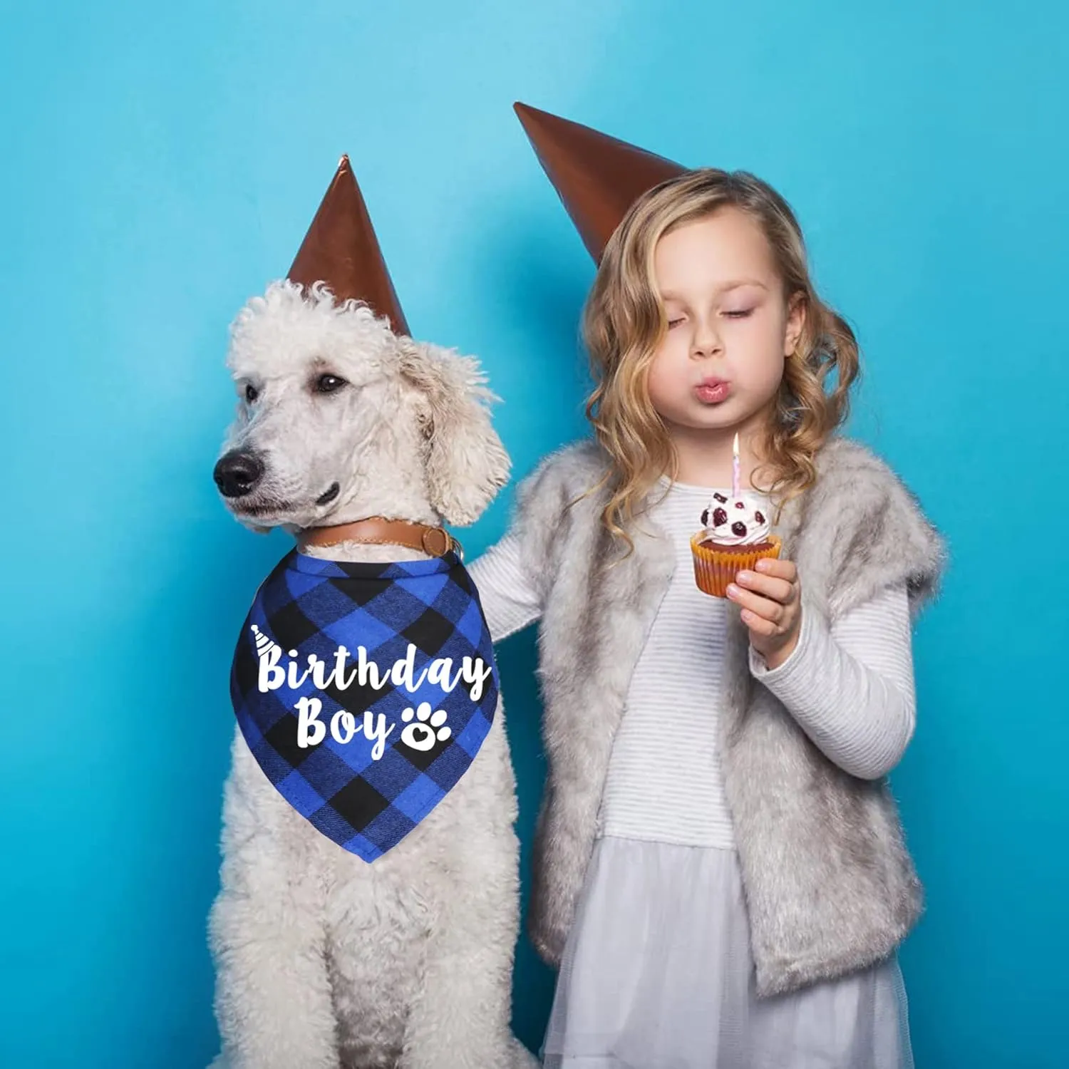 Plaid Dog Bandana for Birthday Party Supplies (Blue)