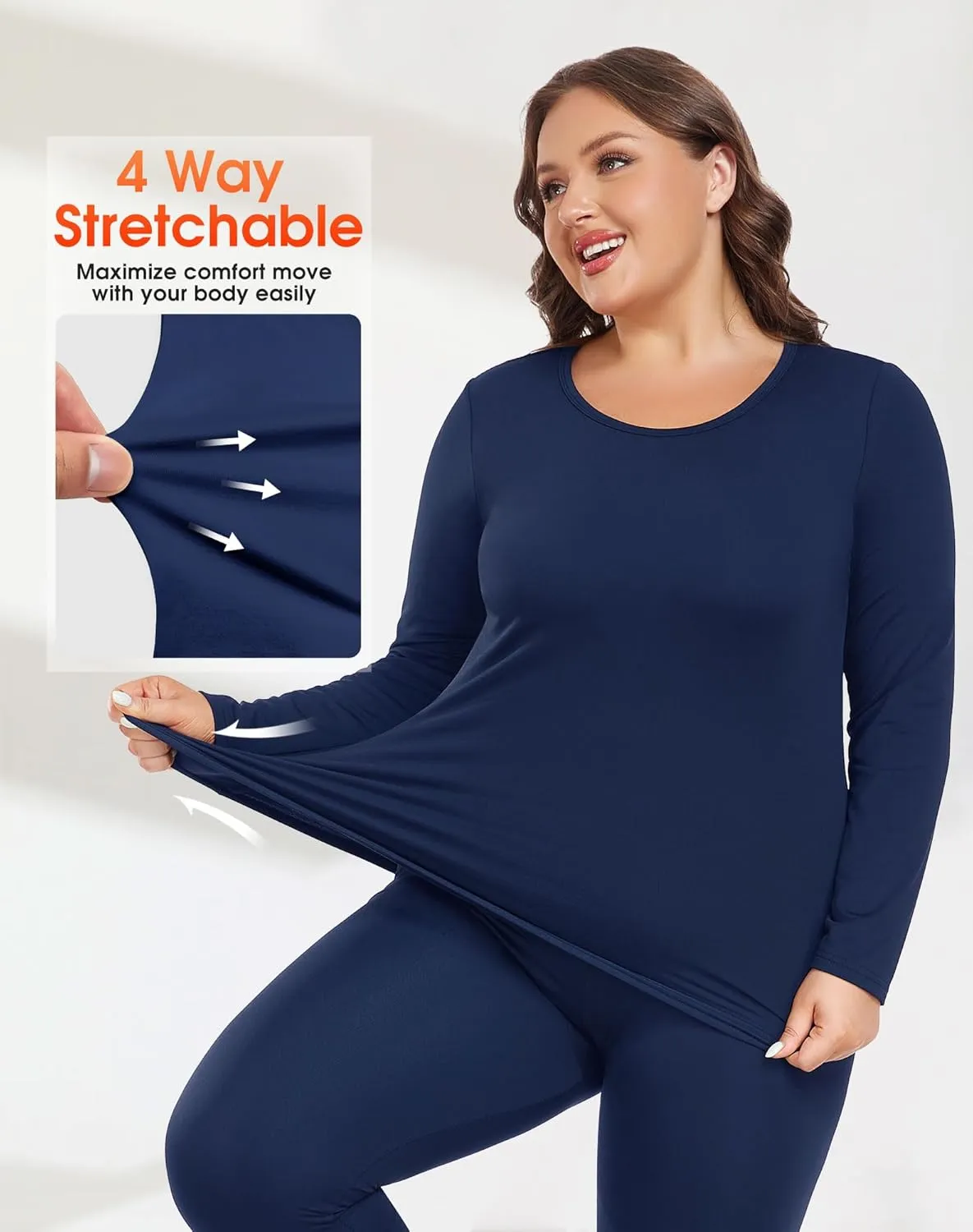 Plus Size Thermal Underwear for Women Long Johns Sets Fleece Lined Base Layer Cold Weather Long Underwear