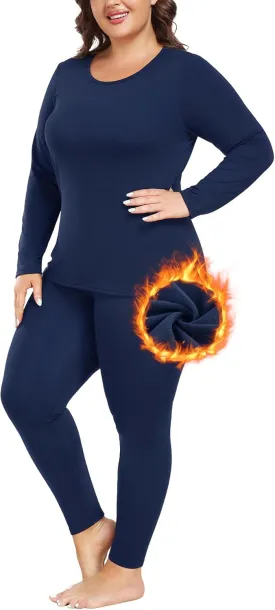 Plus Size Thermal Underwear for Women Long Johns Sets Fleece Lined Base Layer Cold Weather Long Underwear