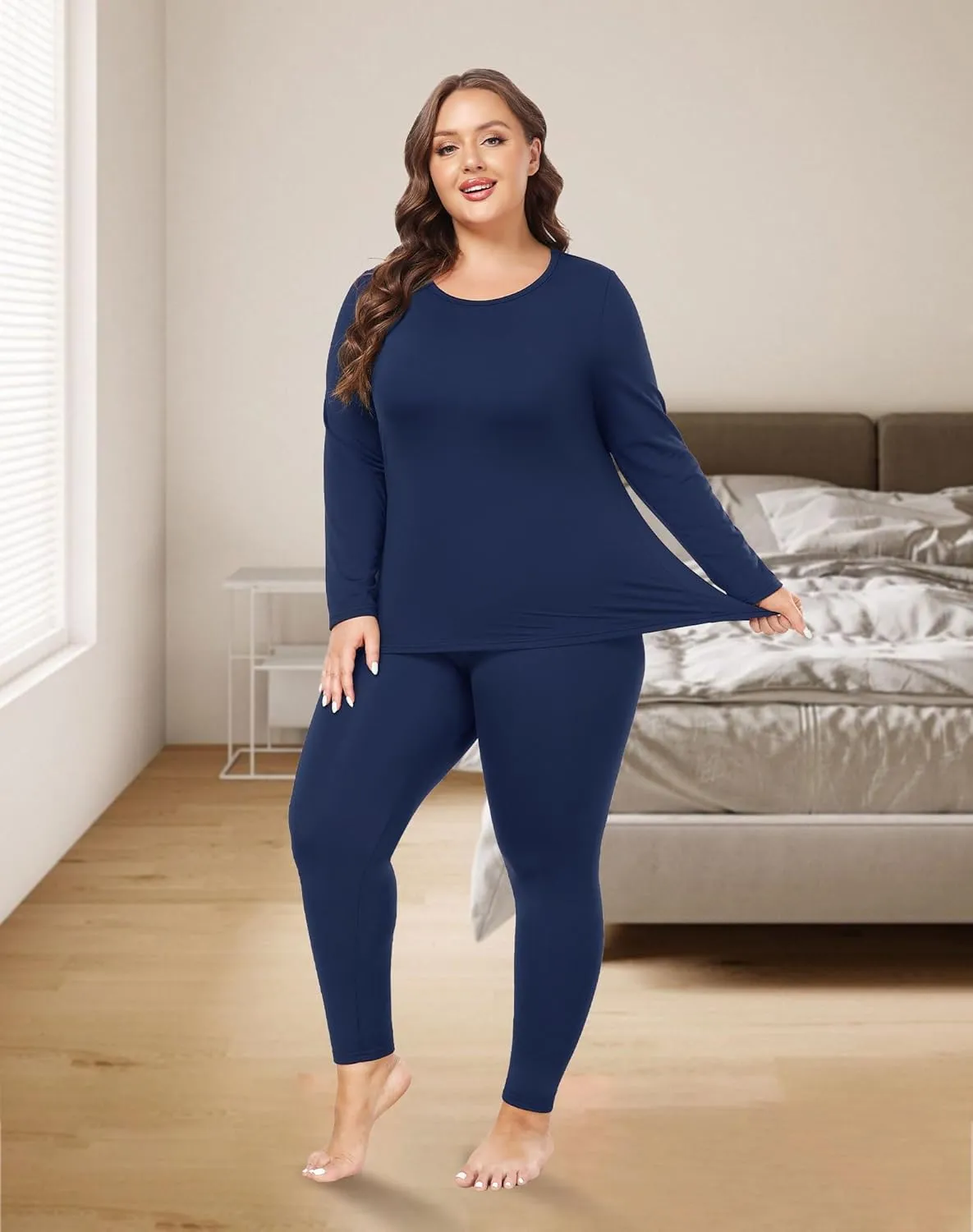 Plus Size Thermal Underwear for Women Long Johns Sets Fleece Lined Base Layer Cold Weather Long Underwear