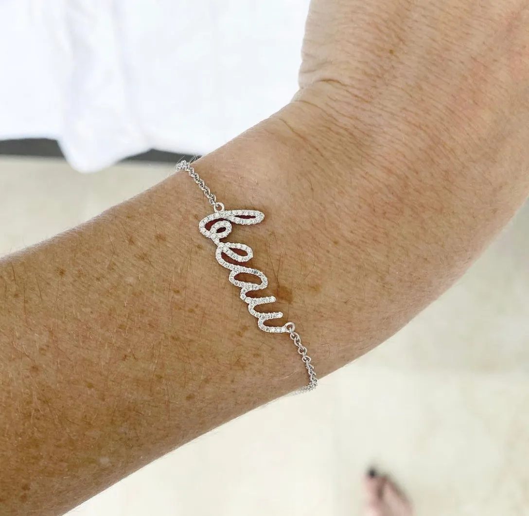 Single Name Custom Signature Bracelet With Diamonds
