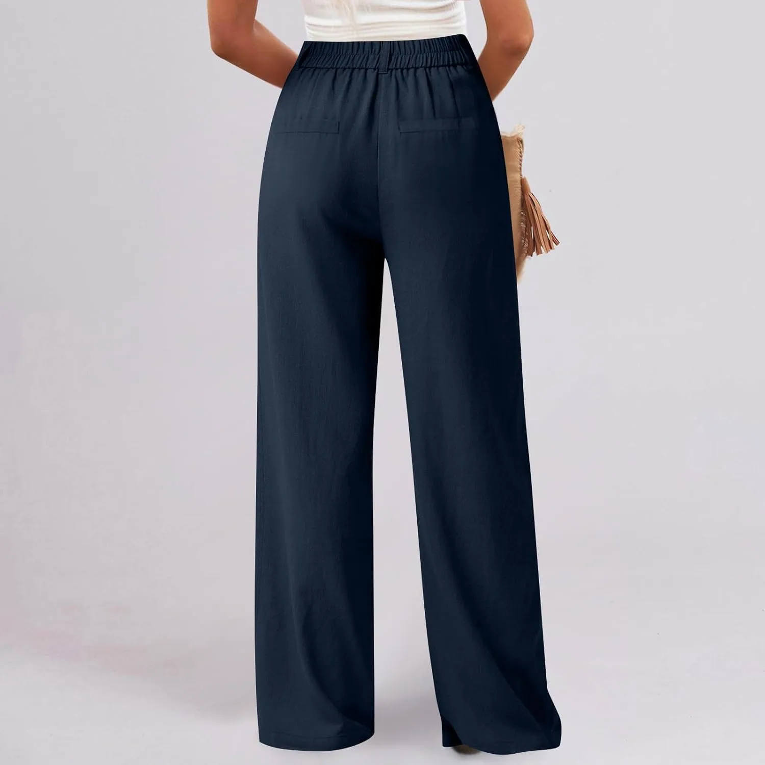 Sinzelimin Womens Suit Pants Fashion Solid Color Button Zip Closure Stretch Comfy Dressy Casual Trouser Office Work Sweatpant