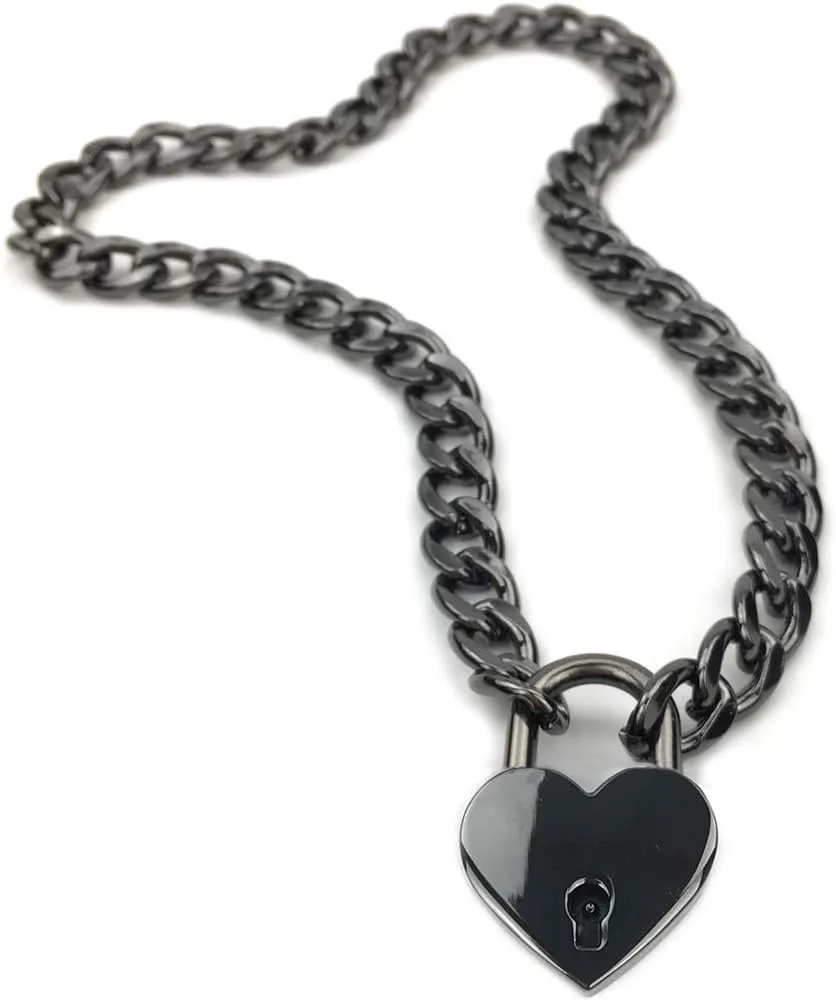 Succuba Padlock Necklace Chain Collar Choker with Two Keys and Box for Women, Men and Pet