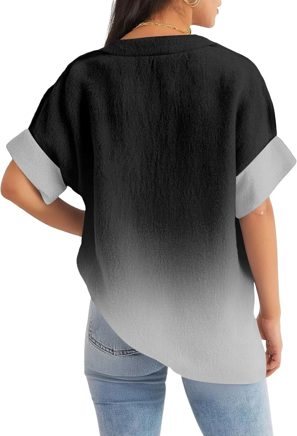 Summer Tops for Women Cotton Linen Button Down Shirts Henley Neck Short Sleeve Loose Casual Lightweight Tunic Blouses