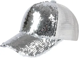 Summer Womens Baseball Cap Sequins Fedora Hat (Silver)