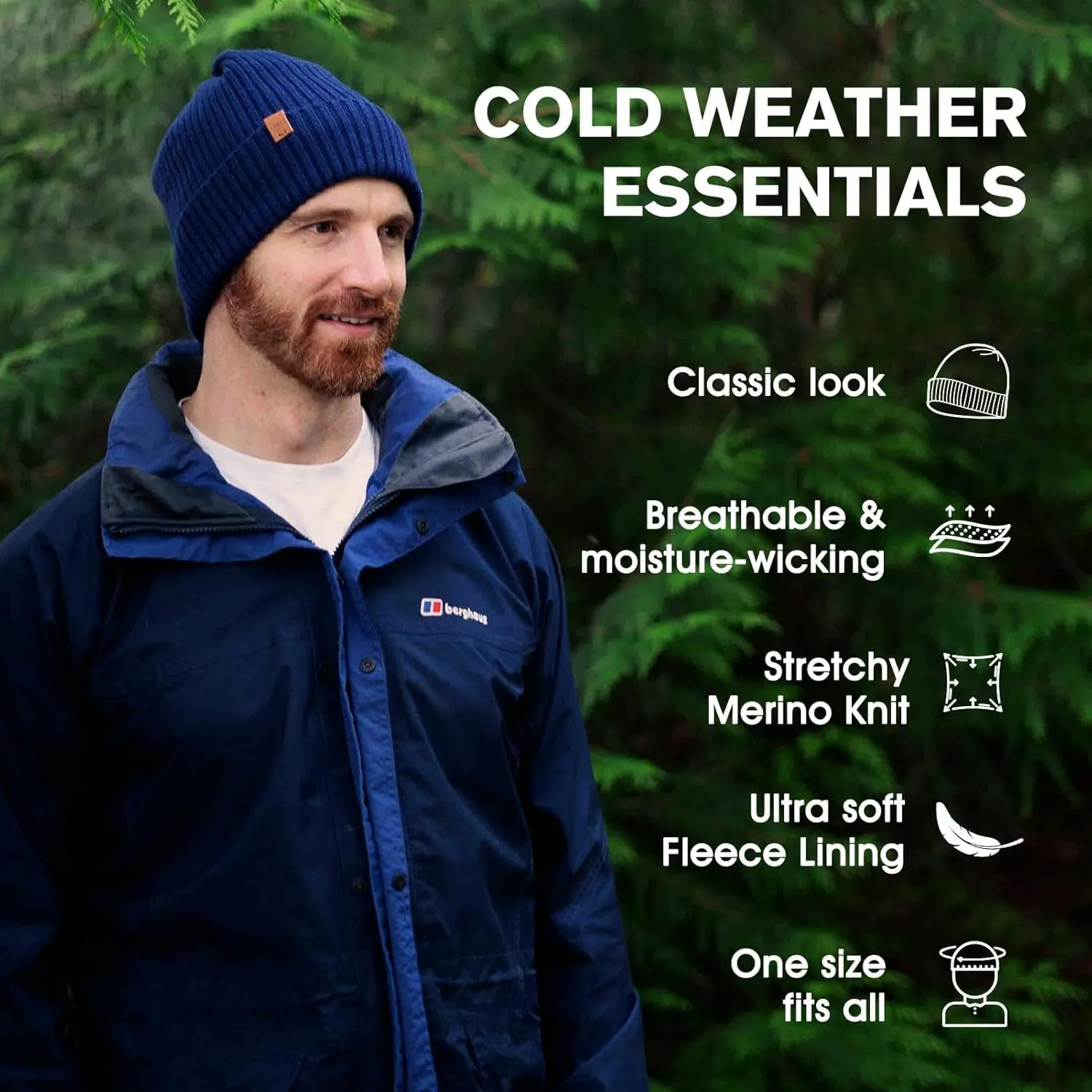 TOP-EX Oversized M L XL XXL 100% Merino Wool Beanie with Fleece Lining Cold Weather Winter Hat Big Head