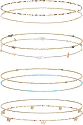 Tornito 8Pcs 31.5 Inches African Waist Bead Chain Elastic Belly Beads Butterfly Shell Layered Body Chain Colorful Jewelry Accessories for Women