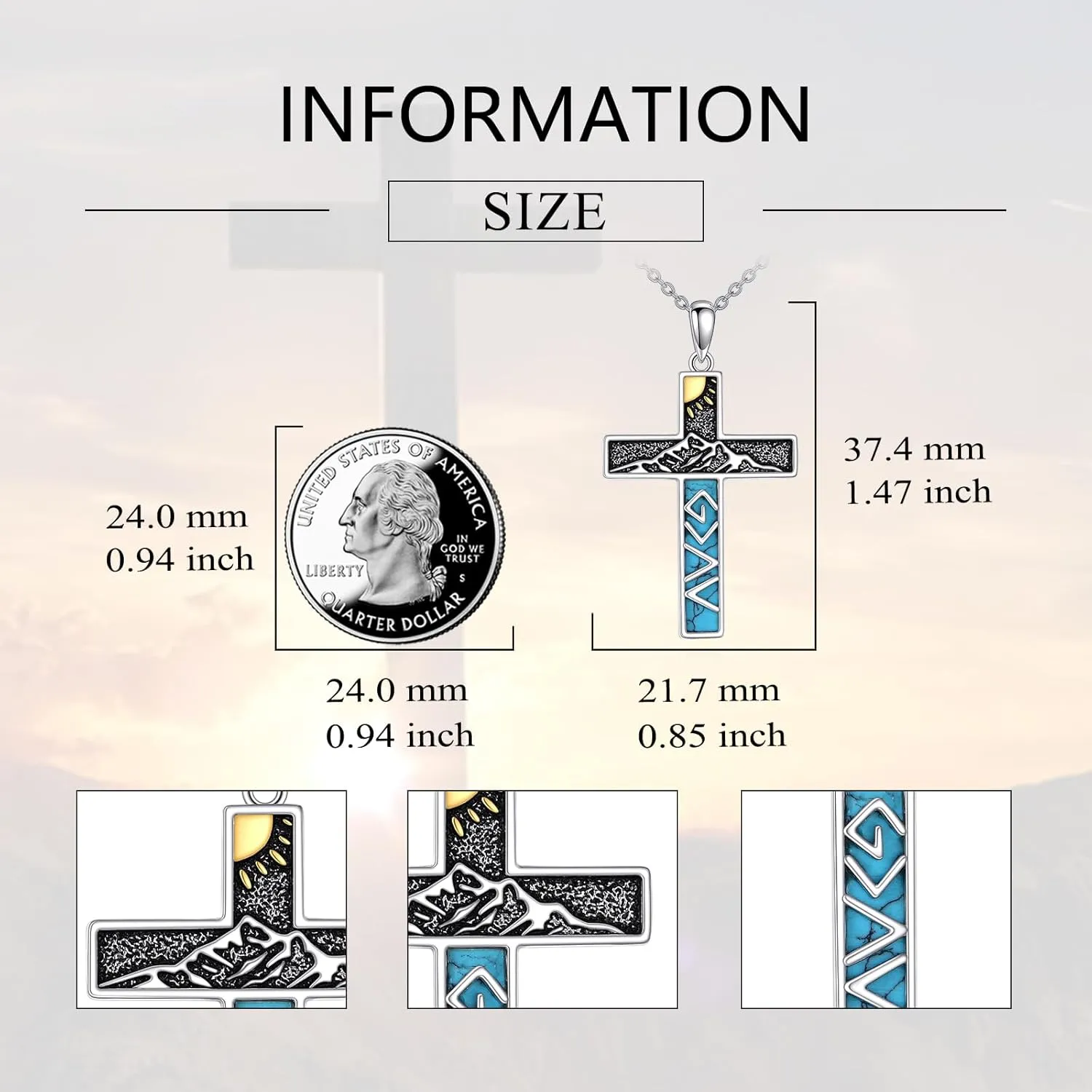 Turquoise Cross Necklace for Men Women S925 Sterling Silver Turquoise Pendant Necklaces Cross Jewelry Gifts