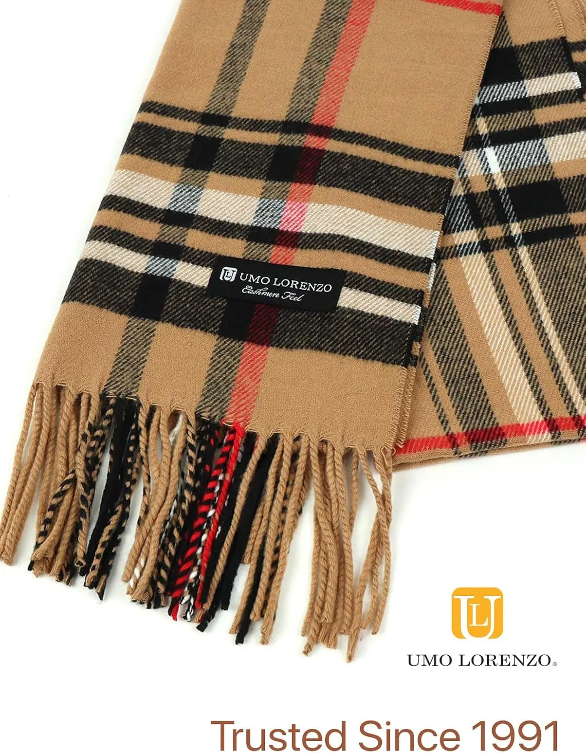 Umo Lorenzo Soft Luxurious Cashmere Feel Fall Scarf for Men and Women - Plaid Designer Scarves