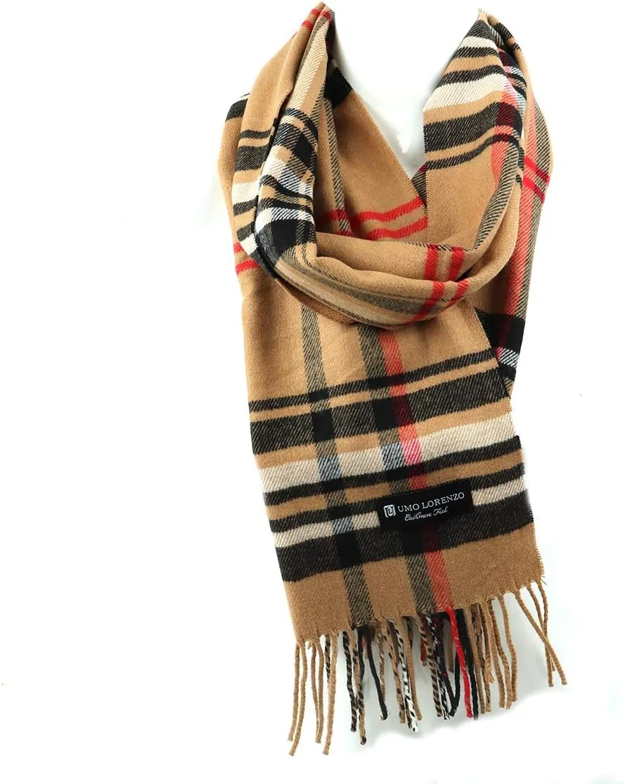 Umo Lorenzo Soft Luxurious Cashmere Feel Fall Scarf for Men and Women - Plaid Designer Scarves