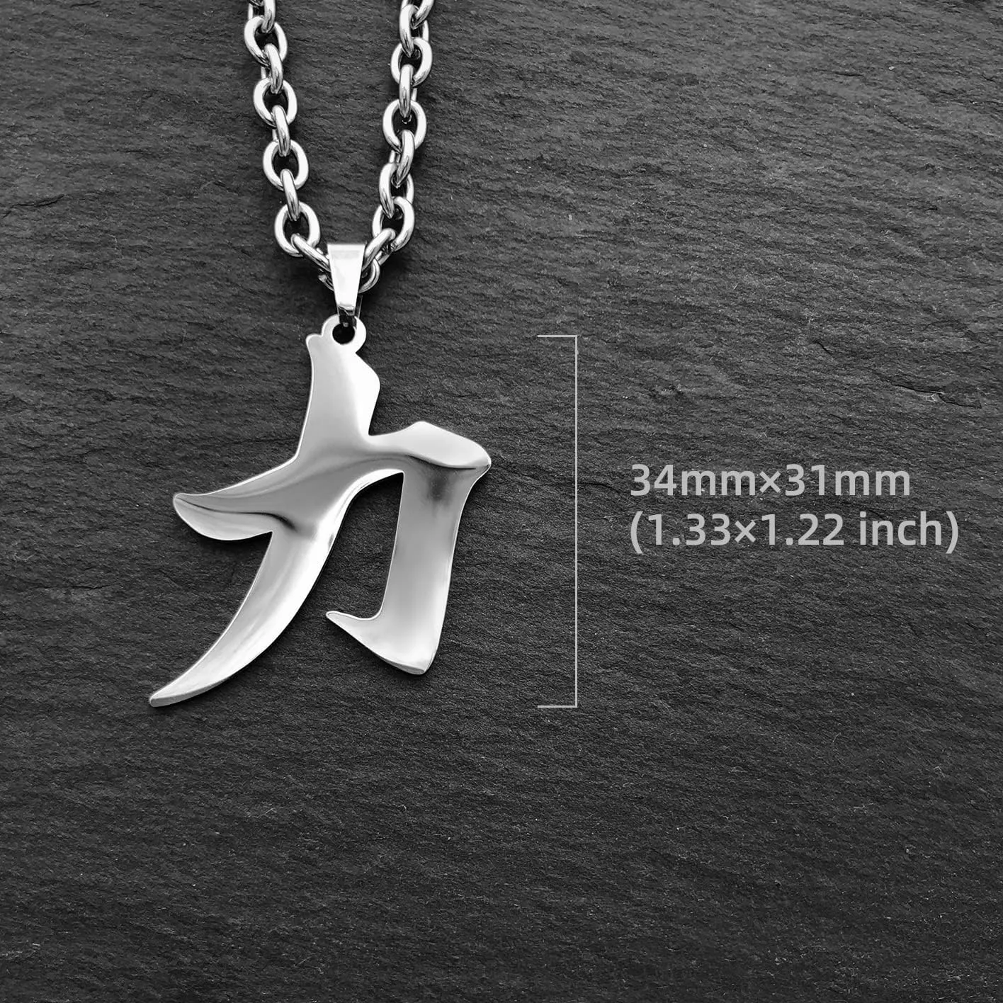 Wchama Strength Kanji Necklace Black Japanese Pendant for Women Men Stainless Steel Symbol Jewelry Chain Good Luck Charm Necklaces