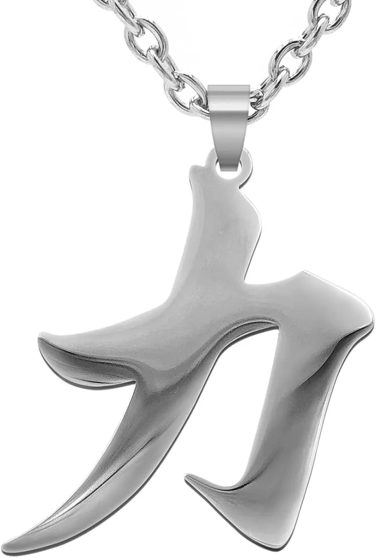 Wchama Strength Kanji Necklace Black Japanese Pendant for Women Men Stainless Steel Symbol Jewelry Chain Good Luck Charm Necklaces
