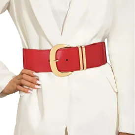 WHIPPY Women Wide Elastic Waist Belt for Dresses Fashion Gold Buckle Stretchy Leather Waistband for Ladies