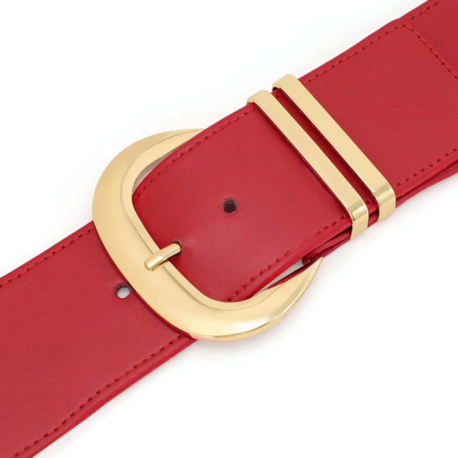 WHIPPY Women Wide Elastic Waist Belt for Dresses Fashion Gold Buckle Stretchy Leather Waistband for Ladies