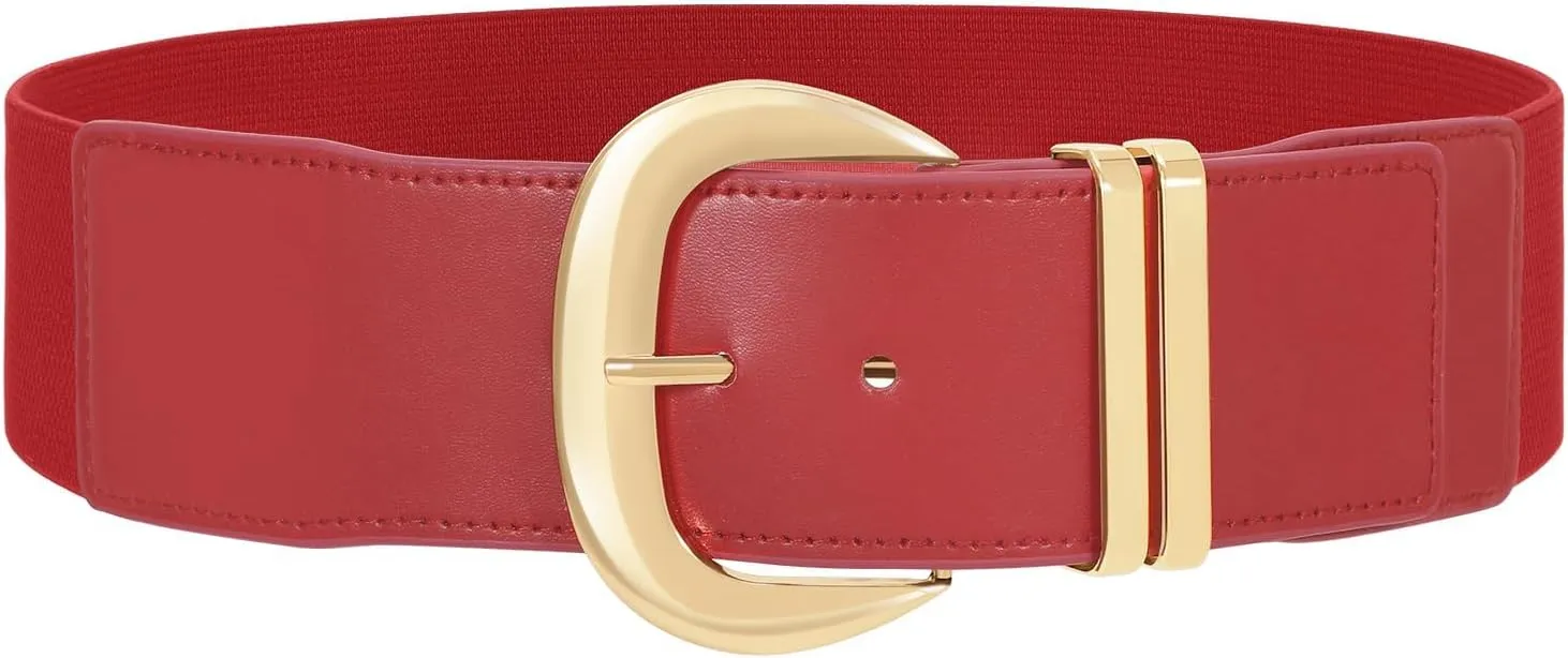 WHIPPY Women Wide Elastic Waist Belt for Dresses Fashion Gold Buckle Stretchy Leather Waistband for Ladies