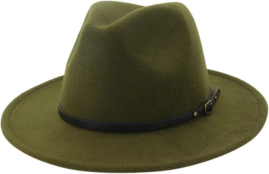Women Lady Classic Wool Fedora Hat Belt Buckle Wide Brim Panama Hat Fedora Hats for Women Fashionable