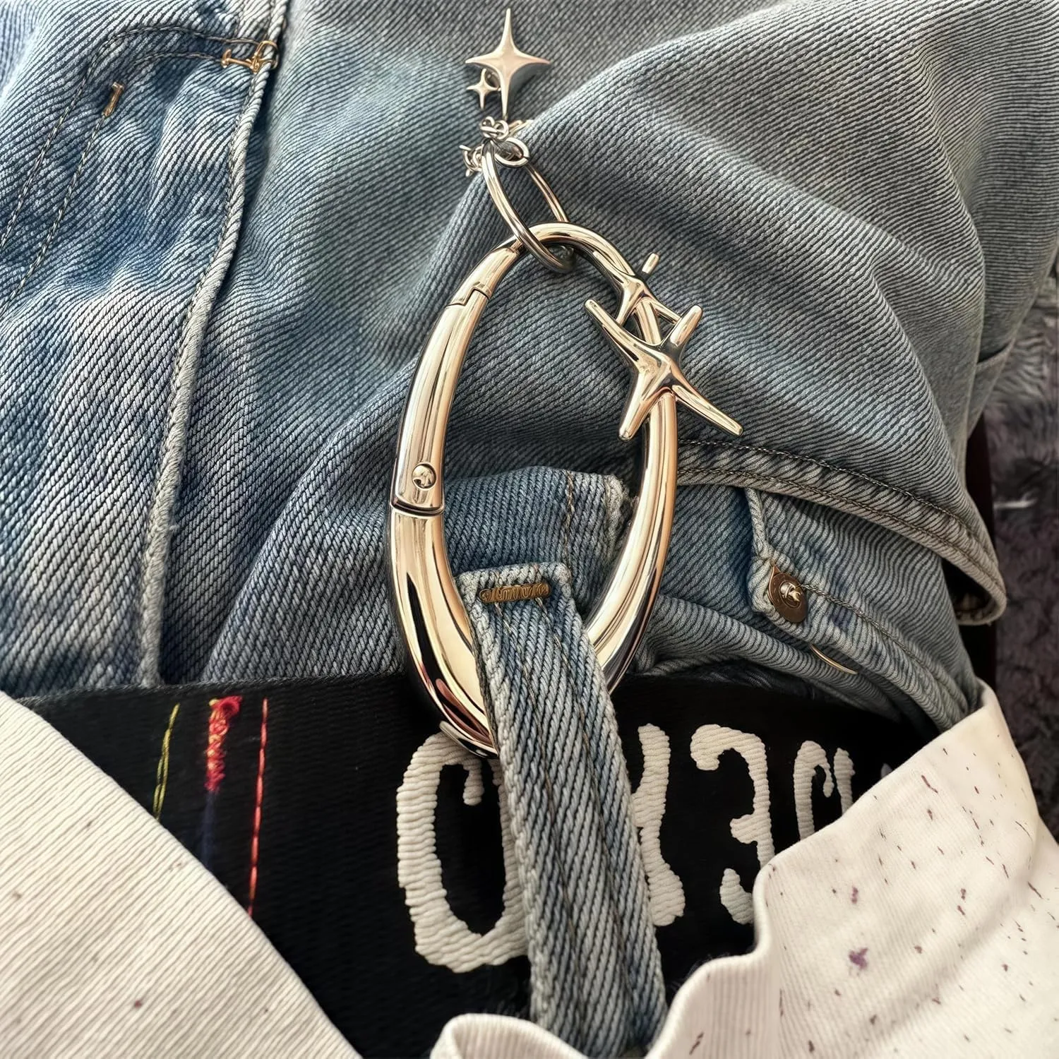 Y2K Cute Star Carabiner Keychain Cool Belt Loop Clip Starlight Heavy Duty Carabiner Clasp Snap Hook Holder Key Buckle
