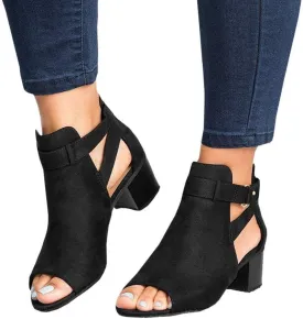 ZBYY Women's Suede Peep Toe Ankle Booties Cut Out Stacked Block Heel Ankle Boots Western Chelsea Booties for Women