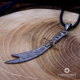 Zulfiqar Sword Silver Necklace with Black Coating